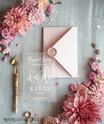SAVE THE DATES acrylic gold magnets Save the date personalized, luxory plexi satin, blush pink envelope Luxory wedding save the date5