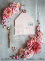 SAVE THE DATES acrylic gold magnets Save the date personalized, luxory plexi satin, blush pink envelope Luxory wedding save the date5