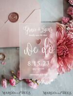SAVE THE DATES acrylic gold magnets Save the date personalized, luxory plexi satin, blush pink envelope Luxory wedding save the date5