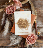 SAVE THE DATES acrylic gold magnets Personalised Save the Date Hexagon Acrylic Magnet and Card, Gold Terracotta Elegant Wedding Save The Dates Acrylic Magnets, boho Save The Date Cards8