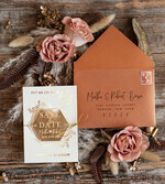 SAVE THE DATES acrylic gold magnets Personalised Save the Date Hexagon Acrylic Magnet and Card, Gold Terracotta Elegant Wedding Save The Dates Acrylic Magnets, boho Save The Date Cards8