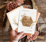 SAVE THE DATES acrylic gold magnets Personalised Save the Date Hexagon Acrylic Magnet and Card, Gold Terracotta Elegant Wedding Save The Dates Acrylic Magnets, boho Save The Date Cards8
