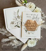 SAVE THE DATES acrylic gold magnets Personalised Gold Acrylic hexagon Save the Date Magnet and Card, ivory Wedding Save The Dates Plexi Magnets, Wedding Boho Save The Date Cards5