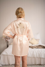 BRIDESMAID/BEST MAN BOX WEDDING ROBE  Light Pink Satin wedding robe, Elegant Satin Robe for Maid of Honor, Gold Wedding Bridesmaid Robe5