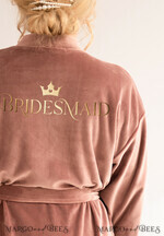 BRIDESMAID/BEST MAN BOX WEDDING ROBE  Rose Gold Velvet wedding Robe Bridesmaid Gift Robe with Gold Text, Custom bespoke wedding Robe5