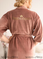 BRIDESMAID/BEST MAN BOX WEDDING ROBE  Rose Gold Velvet wedding Robe Bridesmaid Gift Robe with Gold Text, Custom bespoke wedding Robe5