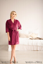 BRIDESMAID/BEST MAN BOX WEDDING ROBE  Gift for Maid of Honor; Will you be my bridesmaid gift. wedding soft robe, Red Burgundy Velvet Robe4