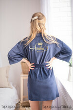 NEWLY WEDS COUPLE GIFTS Bride gifts Navy wedding robe for bride with your foil inscription, Custom Navy Blue Wedding Robe for Bride6