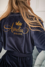 NEWLY WEDS COUPLE GIFTS Bride gifts Navy wedding robe for bride with your foil inscription, Custom Navy Blue Wedding Robe for Bride6