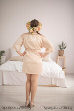 NEWLY WEDS COUPLE GIFTS Bride gifts Champagne satin bride robe with your custom inscription, Elegant Robe for Bride, Soft Bridal Wedding Robe5