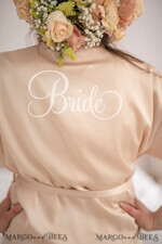 NEWLY WEDS COUPLE GIFTS Bride gifts Champagne satin bride robe with your custom inscription, Elegant Robe for Bride, Soft Bridal Wedding Robe5