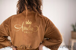 NEWLY WEDS COUPLE GIFTS Bride gifts Caramel beige wedding robe for Bride with gold foil inscription, Luxurious copper wedding Bride Robe 4