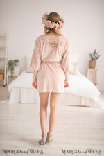NEWLY WEDS COUPLE GIFTS Bride gifts Velvet blush wedding robe with personalized inscription, Blush pink wedding Robe with gold foil, Elegant Personalized Wedding Robe3
