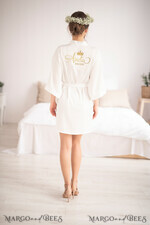 NEWLY WEDS COUPLE GIFTS Bride gifts Creme White Bride robe with gold inscription, Gold Bridal Robe, Velvet Robe for Bride Wedding, Elegant SOFT Wedding Robe11