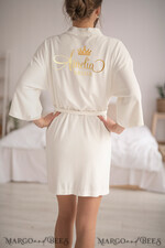 NEWLY WEDS COUPLE GIFTS Bride gifts Creme White Bride robe with gold inscription, Gold Bridal Robe, Velvet Robe for Bride Wedding, Elegant SOFT Wedding Robe11