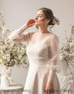 BRIDE bolero, robes, garter WEDDING BOLERO & SHRUGS Wedding Bolero Long Sleeve, Puff Sleeve Mesh Shrug,  Wedding Shrug bishop sleeve Women, Bridal Puff  Sleeve Coverup, Blouse for Bride,  Bridal Capelet, Wedding Dress Topper9