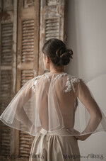 BRIDE bolero, robes, garter WEDDING BOLERO & SHRUGS Wedding Cape Pearls, Wedding Mesh Shrug, Bridal Beaded Tulle wedding Coverup,  Wedding Dress Topper with pearls,  Bridal Capelet mesh6