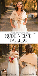 BRIDE bolero, robes, garter WEDDING BOLERO & SHRUGS Nude Velvet Wedding bolero long sleeve,Beige Shrug Women Wedding, Bridal Backless Cover, Jacket for Bride, Velvet Bridal Blouse Bridal Shrug 16