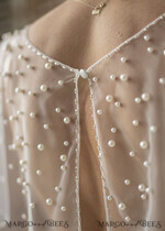 BRIDE bolero, robes, garter WEDDING BOLERO & SHRUGS Wedding Cape Pearls, Wedding Mesh Shrug, Bridal Beaded Tulle wedding Coverup,  Wedding Dress Topper with pearls,  Bridal Capelet mesh9