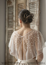 BRIDE bolero, robes, garter WEDDING BOLERO & SHRUGS Wedding Cape Pearls, Wedding Mesh Shrug, Bridal Beaded Tulle wedding Coverup,  Wedding Dress Topper with pearls,  Bridal Capelet mesh9