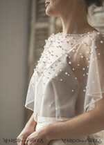 BRIDE bolero, robes, garter WEDDING BOLERO & SHRUGS Wedding Cape Pearls, Wedding Mesh Shrug, Bridal Beaded Tulle wedding Coverup,  Wedding Dress Topper with pearls,  Bridal Capelet mesh9