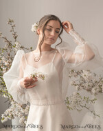 BRIDE bolero, robes, garter WEDDING BOLERO & SHRUGS Wedding Bolero Long Sleeve, Wedding Puff Sleeve Mesh Shrug, Bridal Bishop sleeved wedding Coverup, Blouse for Bride,  Bridal Capelet mesh11