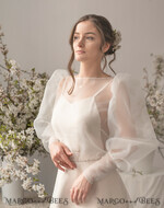 BRIDE bolero, robes, garter WEDDING BOLERO & SHRUGS Wedding Bolero Long Sleeve, Wedding Puff Sleeve Mesh Shrug, Bridal Bishop sleeved wedding Coverup, Blouse for Bride,  Bridal Capelet mesh11