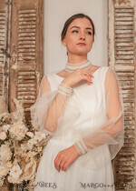 BRIDE bolero, robes, garter WEDDING BOLERO & SHRUGS Wedding Bolero Long Sleeve, Wedding Puff Sleeve Mesh Shrug, Bridal Bishop sleeved wedding Coverup, Blouse for Bride,  Bridal Capelet mesh17
