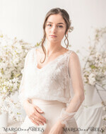 BRIDE bolero, robes, garter WEDDING BOLERO & SHRUGS Wedding Bolero Long Sleeve, Wedding Puff Sleeve Mesh Shrug, Bridal Lace wedding Coverup, Blouse for Bride,  Bacless Capelet6