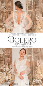 BRIDE bolero, robes, garter WEDDING BOLERO & SHRUGS Lace Wedding Bolero Long Sleeve , Bare Back Lace, Wedding Puff Sleeve Mesh Shrug, Bridal Bishop sleeved wedding  Lace Coverup, Lace Blouse for Bride,  Bridal Capelet mesh30
