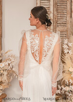 BRIDE bolero, robes, garter WEDDING BOLERO & SHRUGS Lace Wedding Bolero Long Sleeve , Bare Back Lace, Wedding Puff Sleeve Mesh Shrug, Bridal Bishop sleeved wedding  Lace Coverup, Lace Blouse for Bride,  Bridal Capelet mesh30