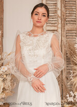BRIDE bolero, robes, garter WEDDING BOLERO & SHRUGS Lace Wedding Bolero Long Sleeve , Bare Back Lace, Wedding Puff Sleeve Mesh Shrug, Bridal Bishop sleeved wedding  Lace Coverup, Lace Blouse for Bride,  Bridal Capelet mesh30