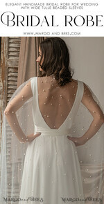 BRIDE bolero, robes, garter WEDDING BOLERO & SHRUGS Wedding Cape Pearls, Wedding Mesh Shrug, Bridal Beaded Tulle wedding Coverup,  Wedding Dress Topper with pearls,  Bridal Capelet mesh11