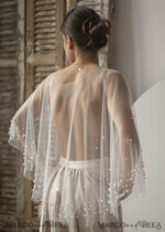 BRIDE bolero, robes, garter WEDDING BOLERO & SHRUGS Wedding Cape Pearls, Wedding Mesh Shrug, Bridal Beaded Tulle wedding Coverup,  Wedding Dress Topper with pearls,  Bridal Capelet mesh10