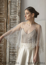 BRIDE bolero, robes, garter WEDDING BOLERO & SHRUGS Wedding Cape Pearls, Wedding Mesh Shrug, Bridal Beaded Tulle wedding Coverup,  Wedding Dress Topper with pearls,  Bridal Capelet mesh10