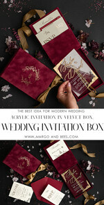 WEDDING INVITATIONS Invitations for VIP/ boxed Invites for Parents Burgundy Boxed Wedding Invitation set ,3D Golden Plexi Wedding Invitation Suite Luxury Box, Elegant Boho Velvet Wedding Cards, Bespoke Golden Invites26