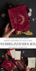 WEDDING INVITATIONS Invitations for VIP/ boxed Invites for Parents Burgundy Boxed Wedding Invitation set ,3D Golden Plexi Wedding Invitation Suite Luxury Box, Elegant Boho Velvet Wedding Cards, Bespoke Golden Invites26