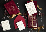 WEDDING INVITATIONS Invitations for VIP/ boxed Invites for Parents Burgundy Boxed Wedding Invitation set ,3D Golden Plexi Wedding Invitation Suite Luxury Box, Elegant Boho Velvet Wedding Cards, Bespoke Golden Invites26