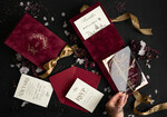 WEDDING INVITATIONS Invitations for VIP/ boxed Invites for Parents Burgundy Boxed Wedding Invitation set ,3D Golden Plexi Wedding Invitation Suite Luxury Box, Elegant Boho Velvet Wedding Cards, Bespoke Golden Invites26