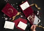 WEDDING INVITATIONS Invitations for VIP/ boxed Invites for Parents Burgundy Boxed Wedding Invitation set ,3D Golden Plexi Wedding Invitation Suite Luxury Box, Elegant Boho Velvet Wedding Cards, Bespoke Golden Invites26