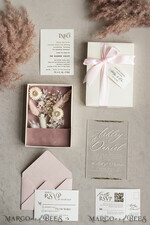 WEDDING INVITATIONS Invitations for VIP/ boxed Invites for Parents Natural Dried Flowers Wedding Invitations in velvet box, Plexi Glamour Boxed Wedding Invitation Suite Luxury, Romantic Velvet Wedding Cards, Bespoke Golden Invites22