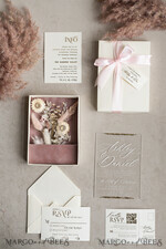WEDDING INVITATIONS Invitations for VIP/ boxed Invites for Parents Natural Dried Flowers Wedding Invitations in velvet box, Plexi Glamour Boxed Wedding Invitation Suite Luxury, Romantic Velvet Wedding Cards, Bespoke Golden Invites22