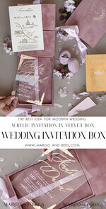 WEDDING INVITATIONS Invitations for VIP/ boxed Invites for Parents Blush Pink Boxed Wedding Invitation set ,3D Golden Plexi Wedding Invitation Suite Luxury Box, Elegant Boho Velvet Wedding Cards, Bespoke Golden Invites17