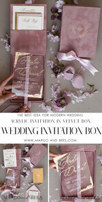 WEDDING INVITATIONS Invitations for VIP/ boxed Invites for Parents Blush Pink Boxed Wedding Invitation set ,3D Golden Plexi Wedding Invitation Suite Luxury Box, Elegant Boho Velvet Wedding Cards, Bespoke Golden Invites17