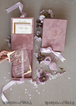 WEDDING INVITATIONS Invitations for VIP/ boxed Invites for Parents Blush Pink Boxed Wedding Invitation set ,3D Golden Plexi Wedding Invitation Suite Luxury Box, Elegant Boho Velvet Wedding Cards, Bespoke Golden Invites17