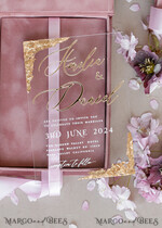 WEDDING INVITATIONS Invitations for VIP/ boxed Invites for Parents Blush Pink Boxed Wedding Invitation set ,3D Golden Plexi Wedding Invitation Suite Luxury Box, Elegant Boho Velvet Wedding Cards, Bespoke Golden Invites17