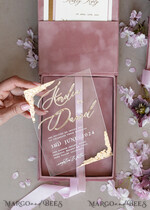WEDDING INVITATIONS Invitations for VIP/ boxed Invites for Parents Blush Pink Boxed Wedding Invitation set ,3D Golden Plexi Wedding Invitation Suite Luxury Box, Elegant Boho Velvet Wedding Cards, Bespoke Golden Invites17