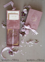 WEDDING INVITATIONS Invitations for VIP/ boxed Invites for Parents Blush Pink Boxed Wedding Invitation set ,3D Golden Plexi Wedding Invitation Suite Luxury Box, Elegant Boho Velvet Wedding Cards, Bespoke Golden Invites17