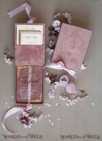 WEDDING INVITATIONS Invitations for VIP/ boxed Invites for Parents Blush Pink Boxed Wedding Invitation set ,3D Golden Plexi Wedding Invitation Suite Luxury Box, Elegant Boho Velvet Wedding Cards, Bespoke Golden Invites17