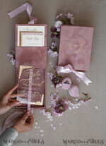 WEDDING INVITATIONS Invitations for VIP/ boxed Invites for Parents Blush Pink Boxed Wedding Invitation set ,3D Golden Plexi Wedding Invitation Suite Luxury Box, Elegant Boho Velvet Wedding Cards, Bespoke Golden Invites17